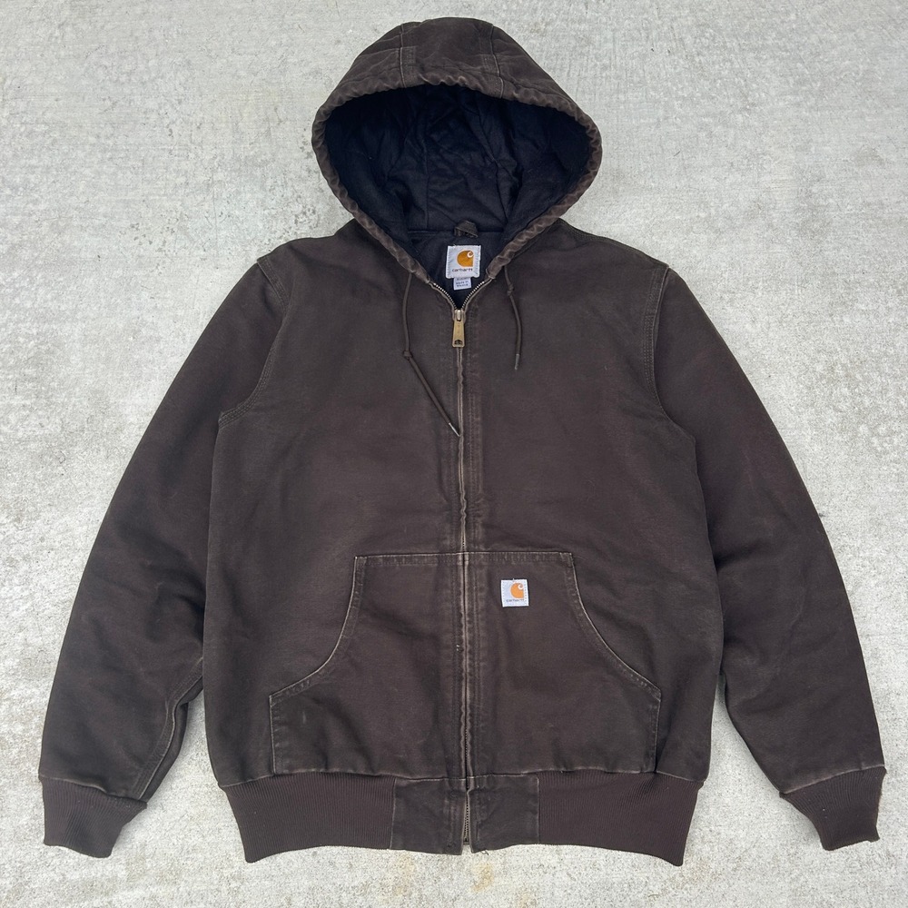 Carhartt Hooded Active Jacket Small Brown Vintage Faded Workwear Streetwear Coat
